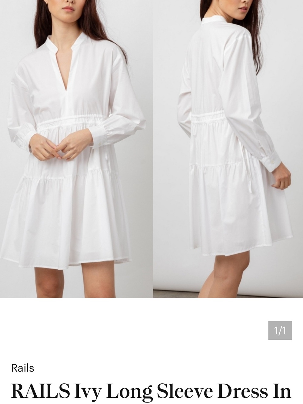 Rails Ivy Black Long-Sleeve V-Neck Drawstring-Waist Size S
(pictured in white)